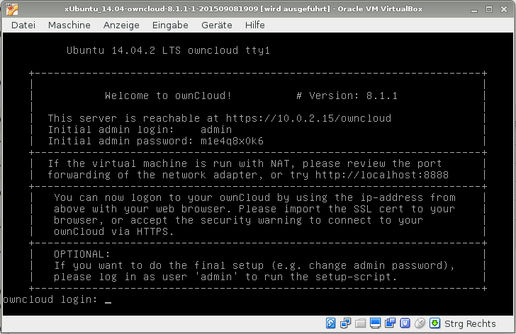 screenshot of Ubuntu console login for newly-created virtual machine