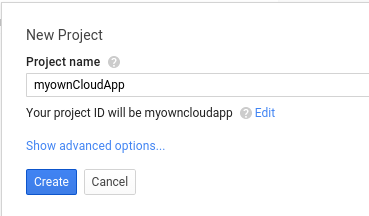 New project creation screen.