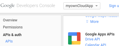 Project dashboard, with all project options.