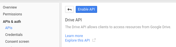 "Enable API" button.