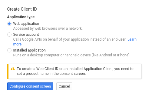 Create Client ID screen.