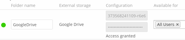 Google Drive configuration on ownCloud Admin page.
