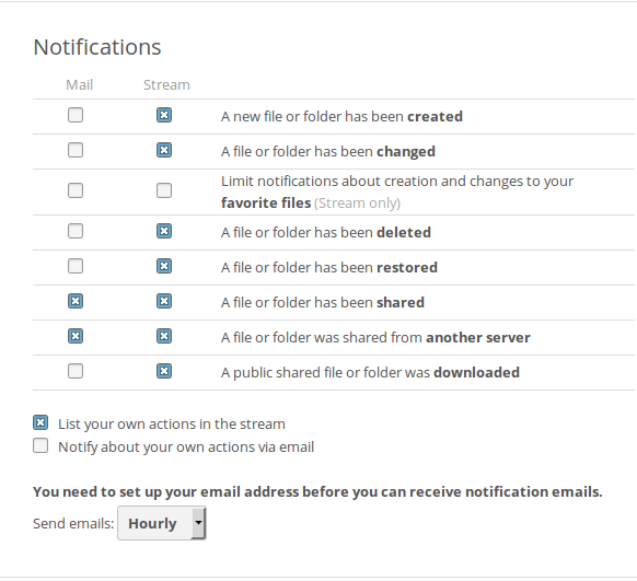 screenshot of notifications management form